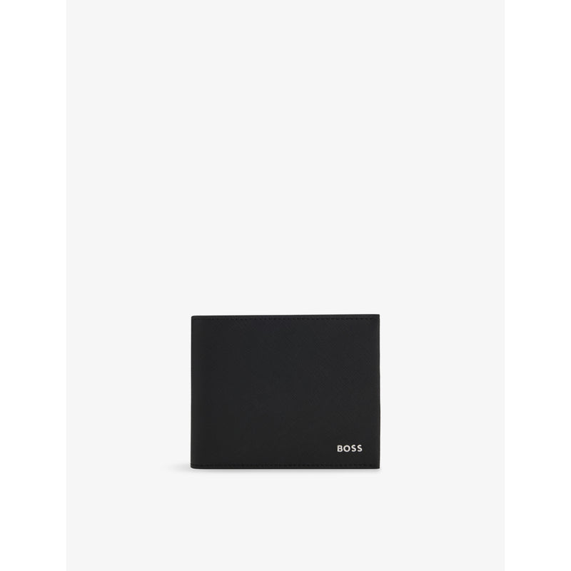 BOSS trifold leather wallet, logo-debossed, 12cm (British brand)