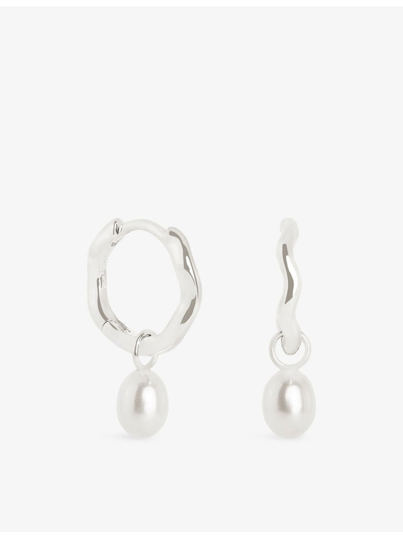 Astrid & Miyu white gold pearl huggie drop earrings, UK version