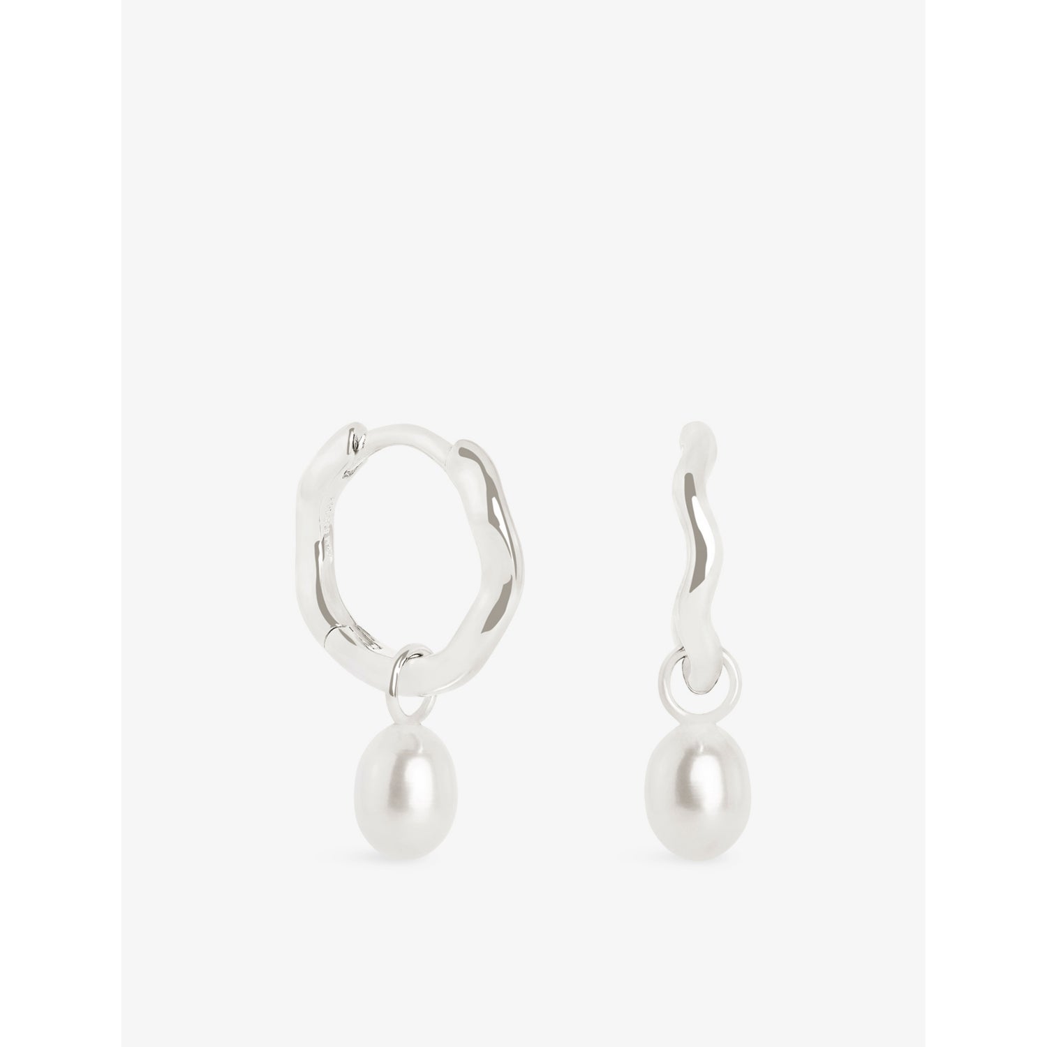 Astrid & Miyu white gold pearl huggie drop earrings, UK version