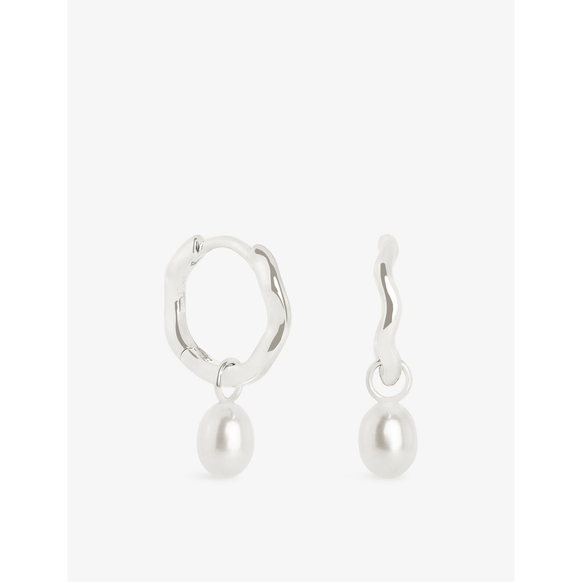 Astrid & Miyu white gold pearl huggie drop earrings, UK version