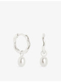 Astrid & Miyu white gold pearl huggie drop earrings, UK version