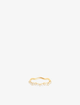 Astrid & Miyu Wave 14ct Gold Cultured Pearl and Lab-Grown Diamond Band Ring