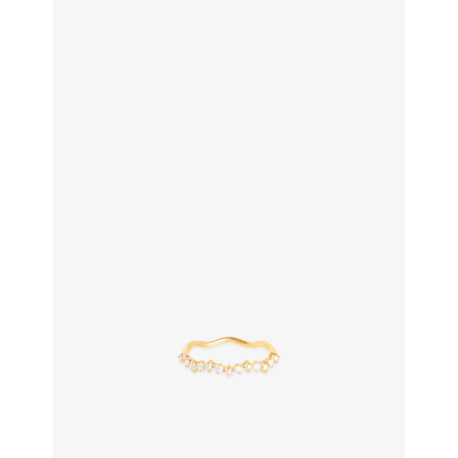Wave 14ct Gold, Cultured Pearl and Lab-Grown Diamond Band Ring - L