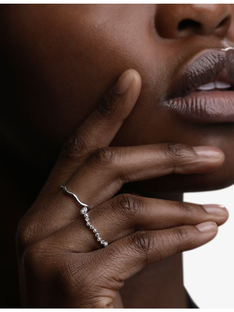 Astrid & Miyu wave ring with cultured pearl and lab-grown diamond, imported from the UK