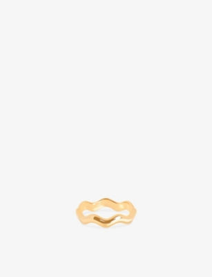 Ripple 18ct Gold-Plated Sterling Silver Band Ring - L