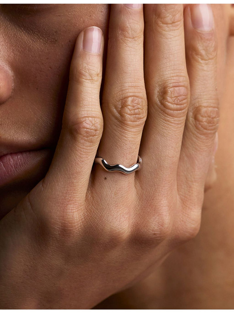 Astrid & Miyu ripple sterling silver band ring, imported from the UK