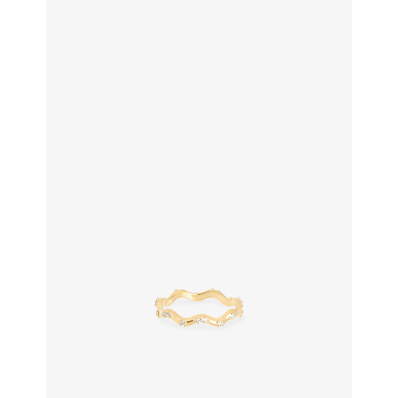 Ripple 18ct Gold-Plated Sterling Silver and Cubic Zirconia Band Ring - L