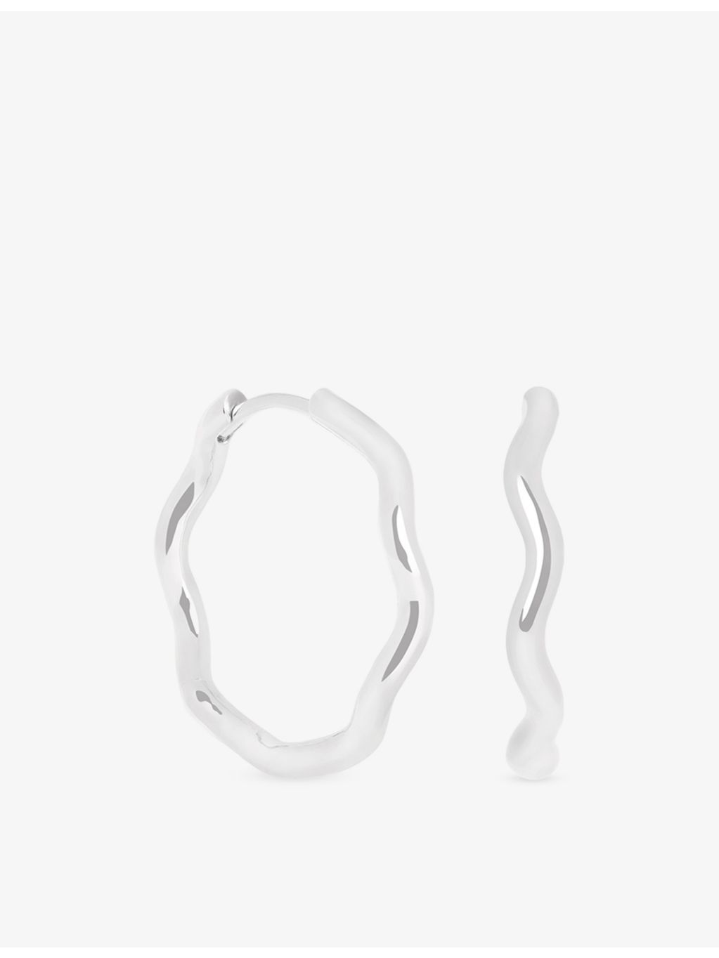 Astrid & Miyu rhodium-plated sterling silver medium hoop earrings, ripple design - British product