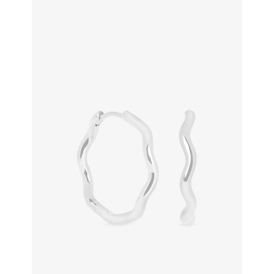 selfridges Astrid & Miyu Ripple Rhodium-Plated Sterling Silver Hoop Earrings- Buy online at McGrocer