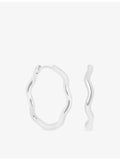 Astrid & Miyu rhodium-plated sterling silver medium hoop earrings, ripple design - British product