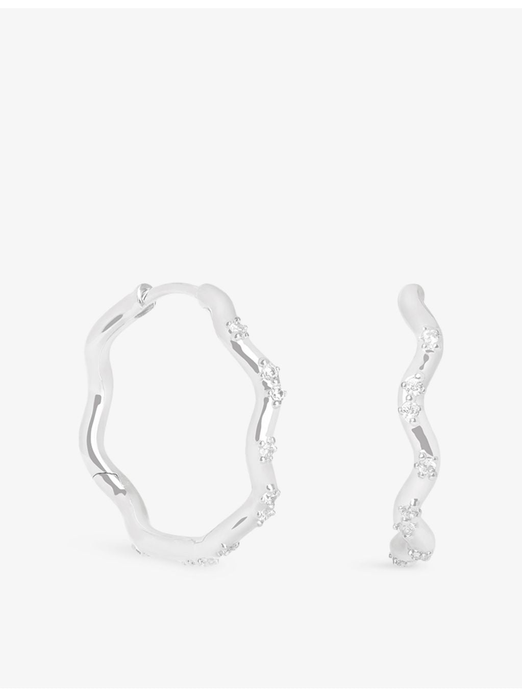 Astrid & Miyu Ripple crystal hoop earrings, rhodium-plated sterling silver (British brand)