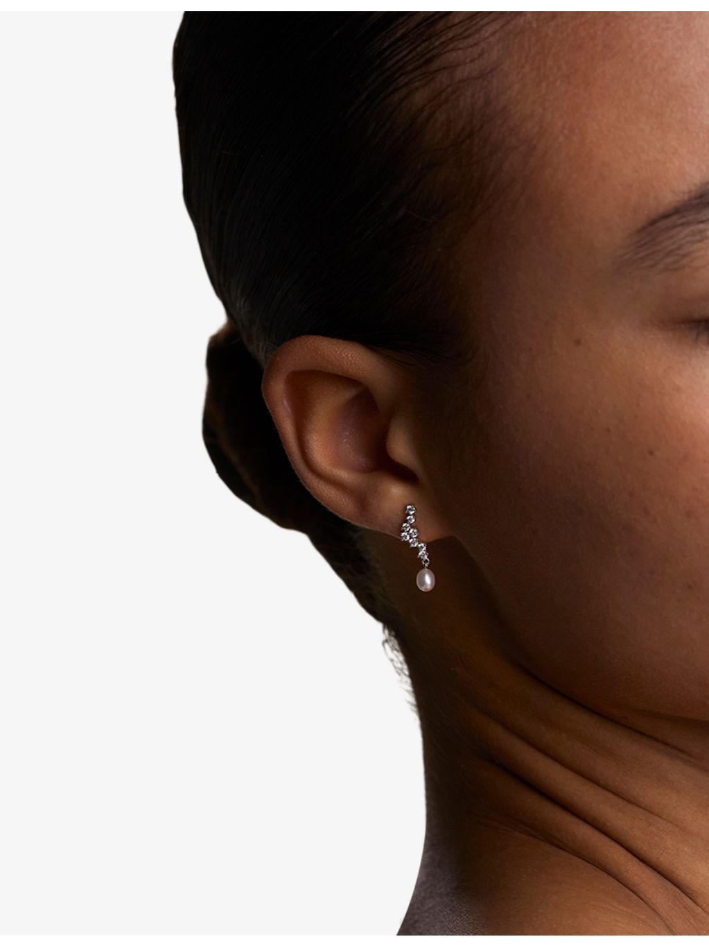 Astrid & Miyu rhodium-plated pearl drop stud earrings - British product