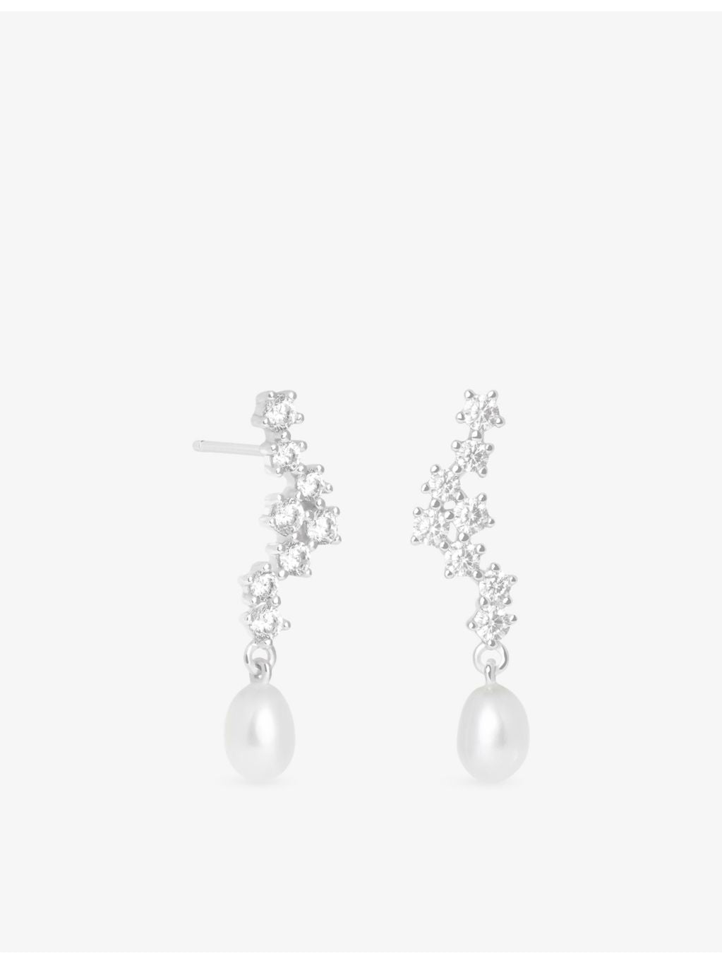 Astrid & Miyu rhodium-plated pearl drop stud earrings - British product