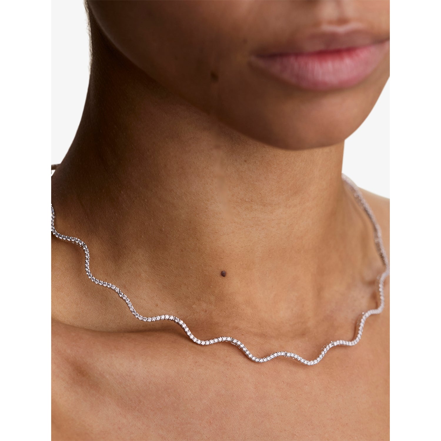 Astrid & Miyu rhodium-plated sterling silver ripple tennis necklace, UK version