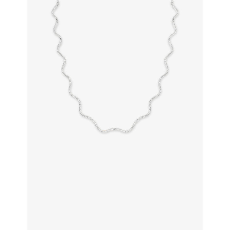 Astrid & Miyu rhodium-plated sterling silver ripple tennis necklace, UK version