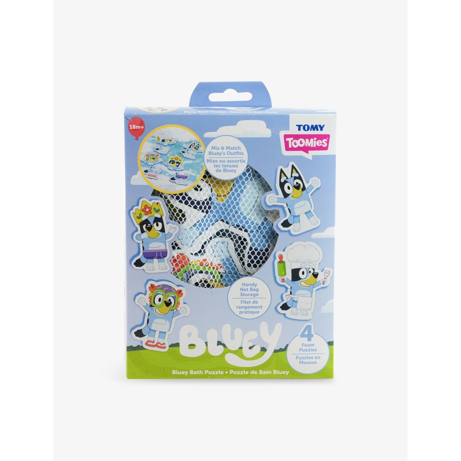 Bluey bath puzzle playset with foam pieces and mesh bag - British product