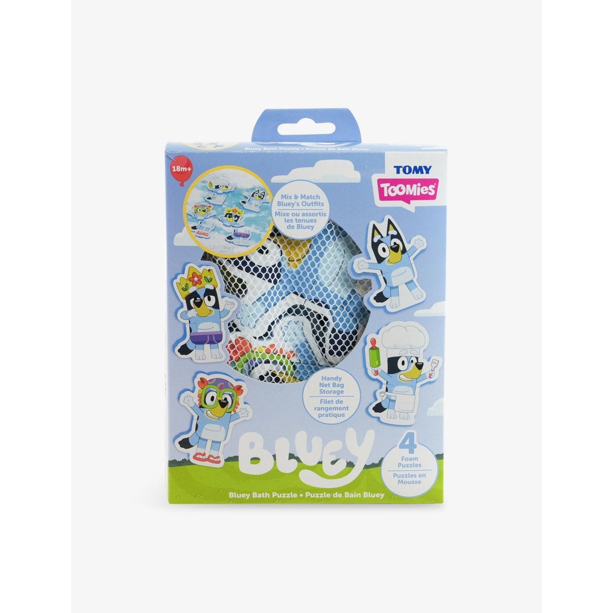 Bluey bath puzzle playset with foam pieces and mesh bag - British product