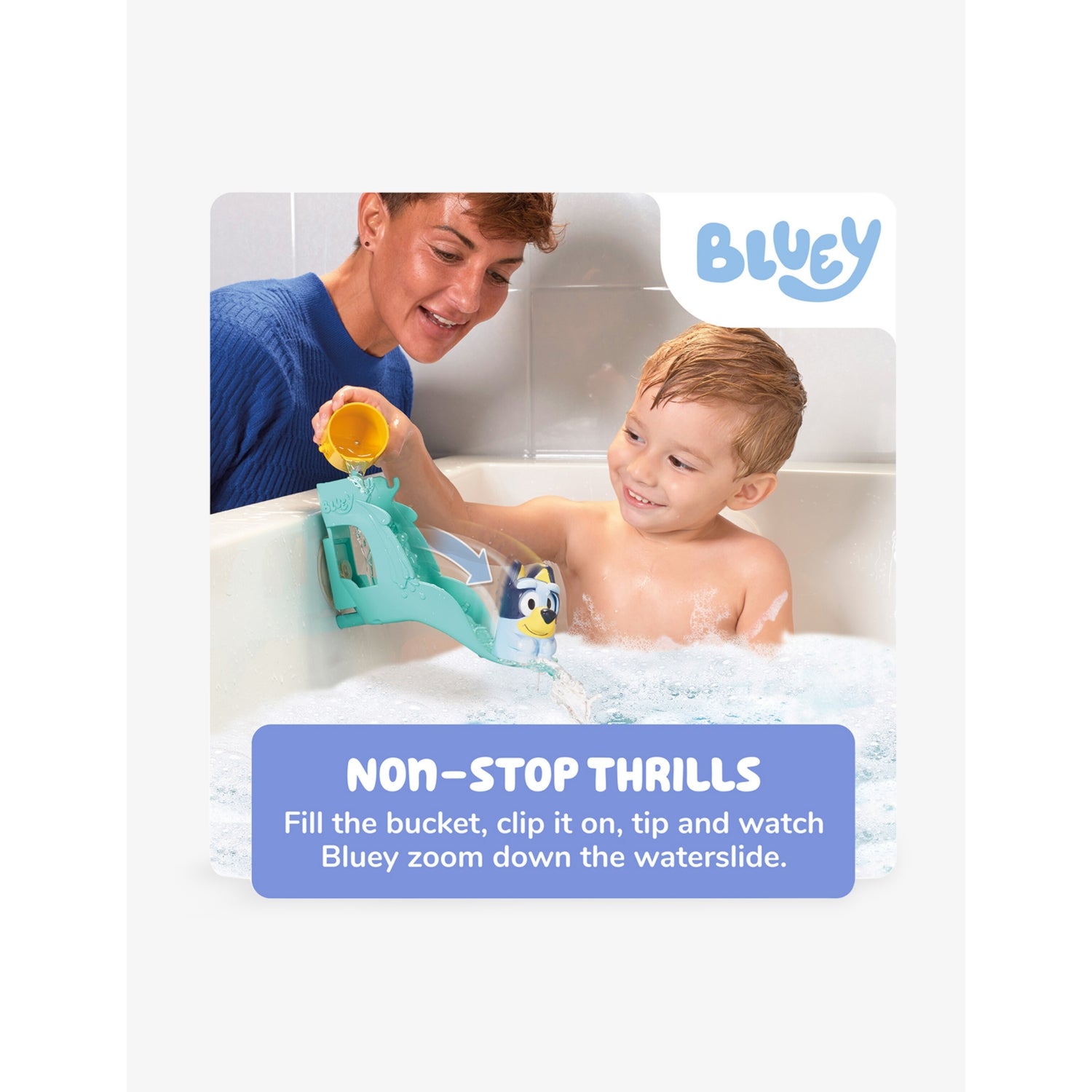 Bluey waterslide bath toy with Bluey figure and bucket 20cm (British brand)
