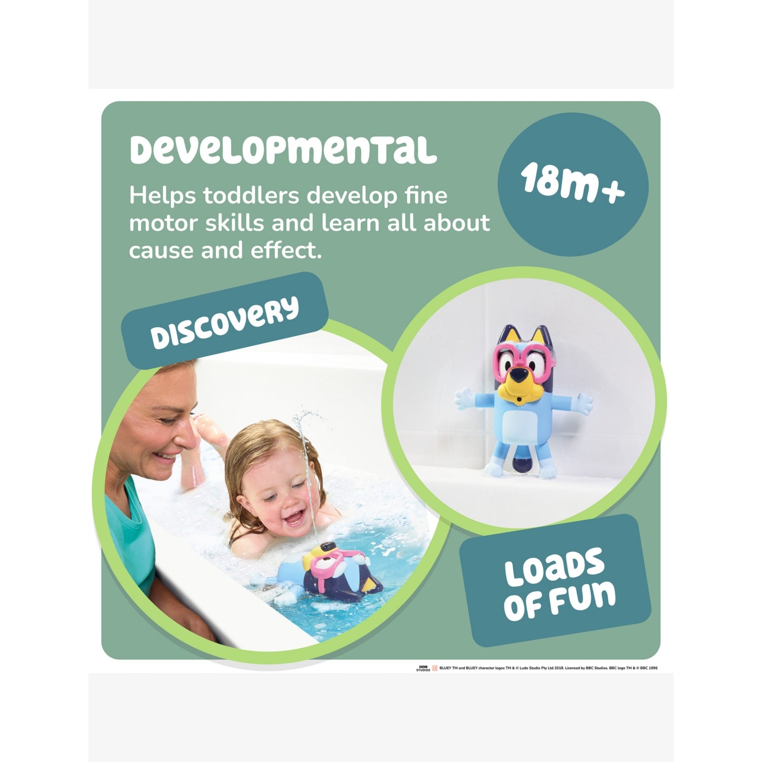 Bluey Swim School bath toy with pink goggles, imported from the UK