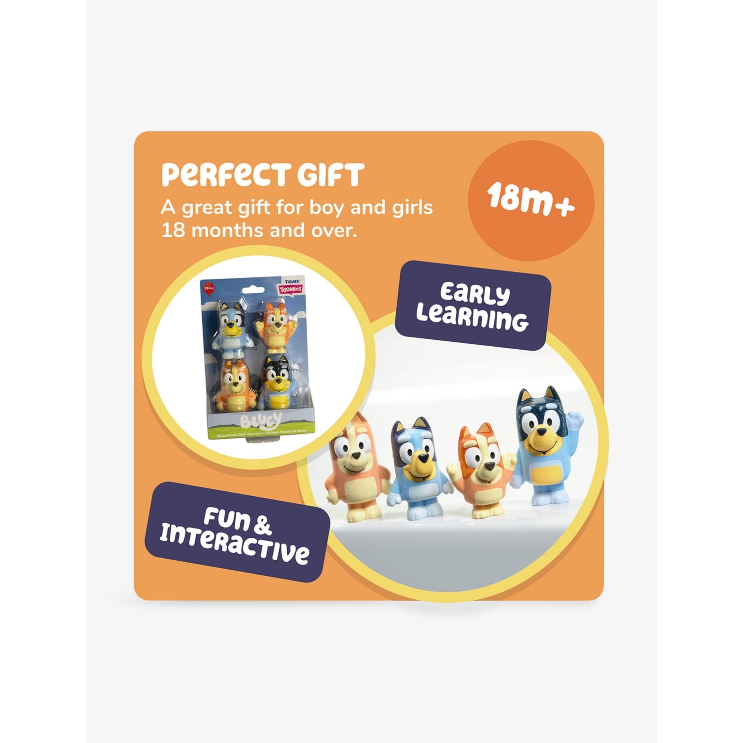 Bluey family bath squirter toys pack of four, imported from the UK