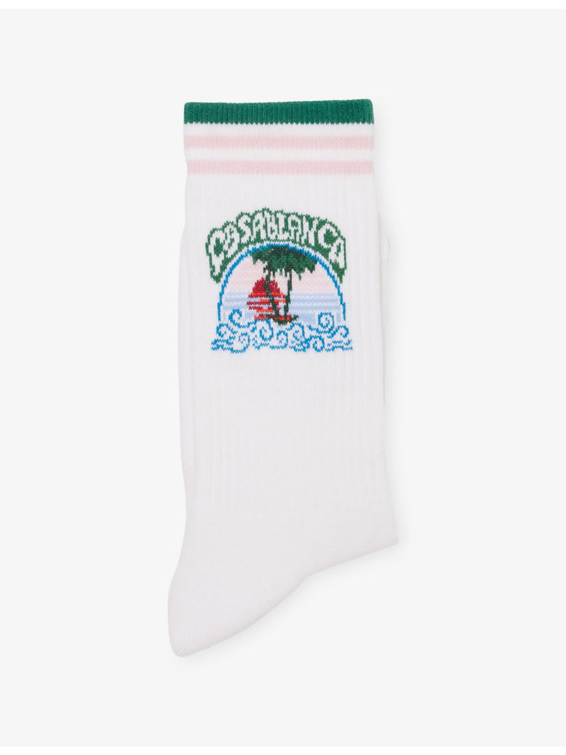 Casablanca stretch cotton-blend socks with palm tree emblem, imported from the UK