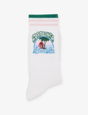 Palm Tree Emblem Stretch Cotton-Blend Socks - S/M