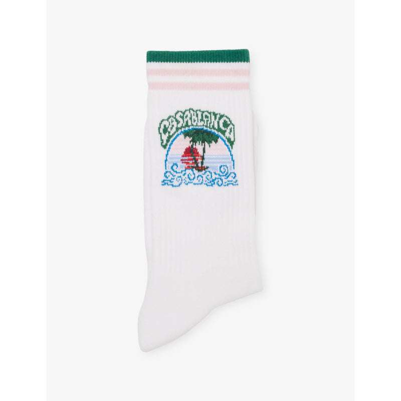Palm Tree Emblem Stretch Cotton-Blend Socks - S/M