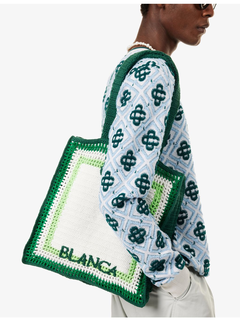 Casablanca embroidered cotton crochet tote bag, imported from the UK