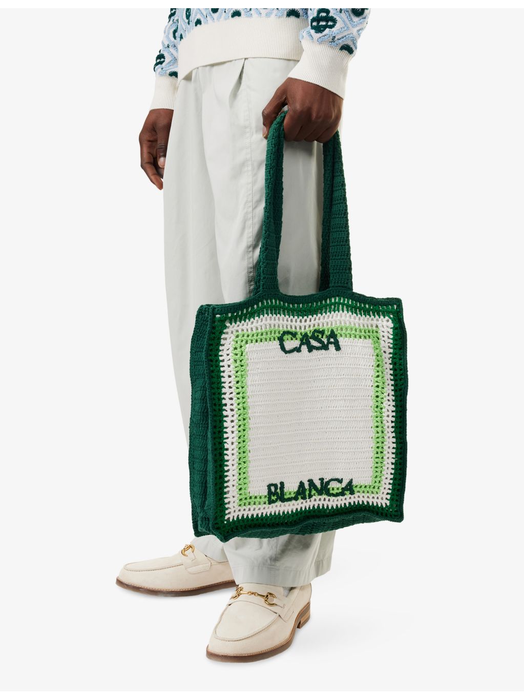 Casablanca embroidered cotton crochet tote bag, imported from the UK