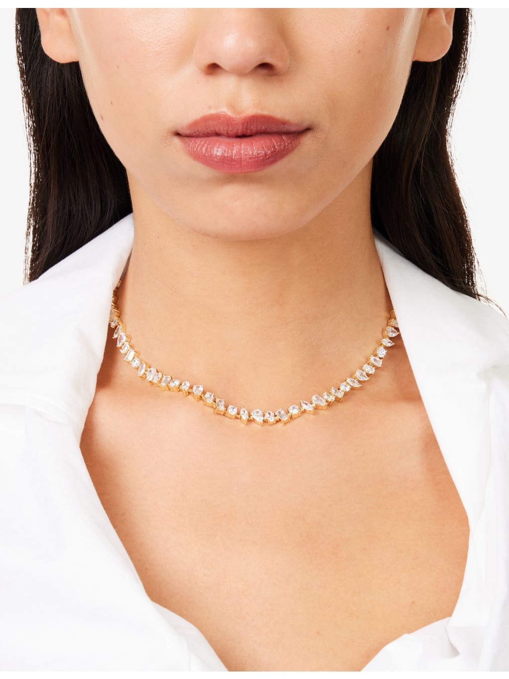 Crystal Haze gold-plated brass tennis necklace with cubic zirconia (British brand)