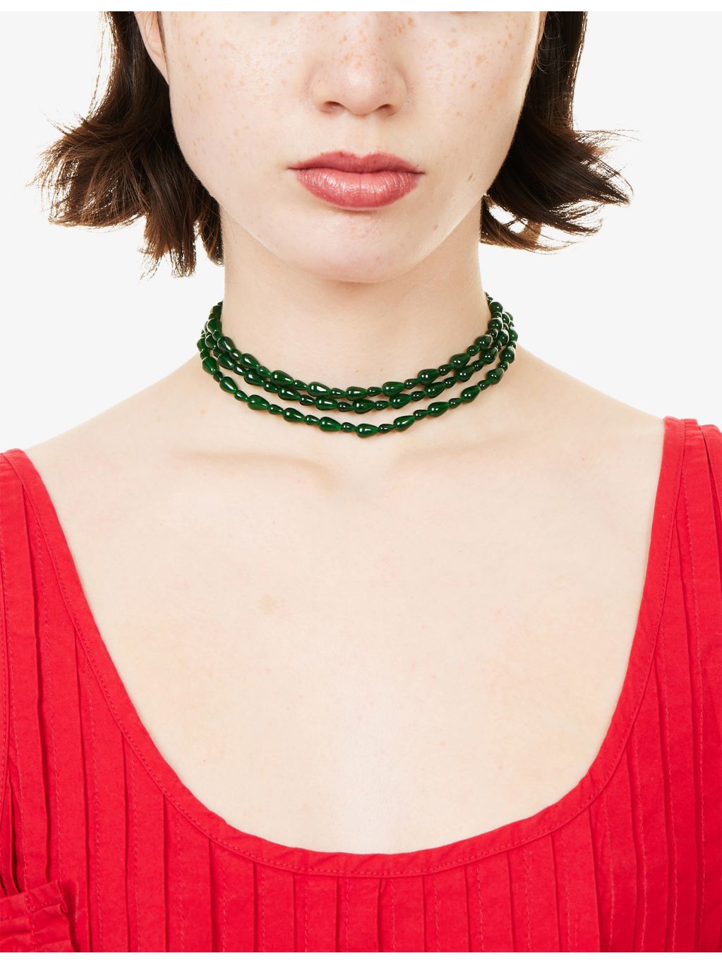 Minerva jade beaded necklace with teardrop beads, 100cm, UK version