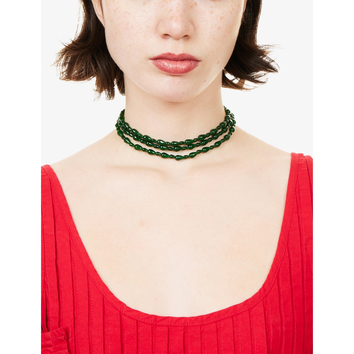 Minerva jade beaded necklace with teardrop beads, 100cm, UK version