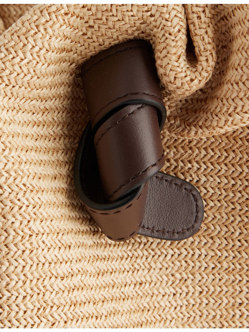 Neous Taurus Dumpling raffia shoulder bag with leather trims (British brand)