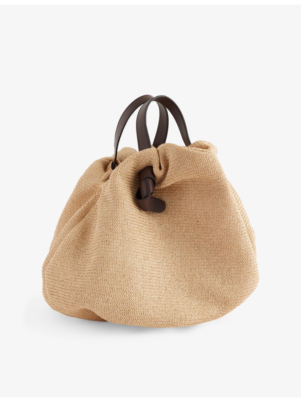 Neous Taurus Dumpling raffia shoulder bag with leather trims (British brand)