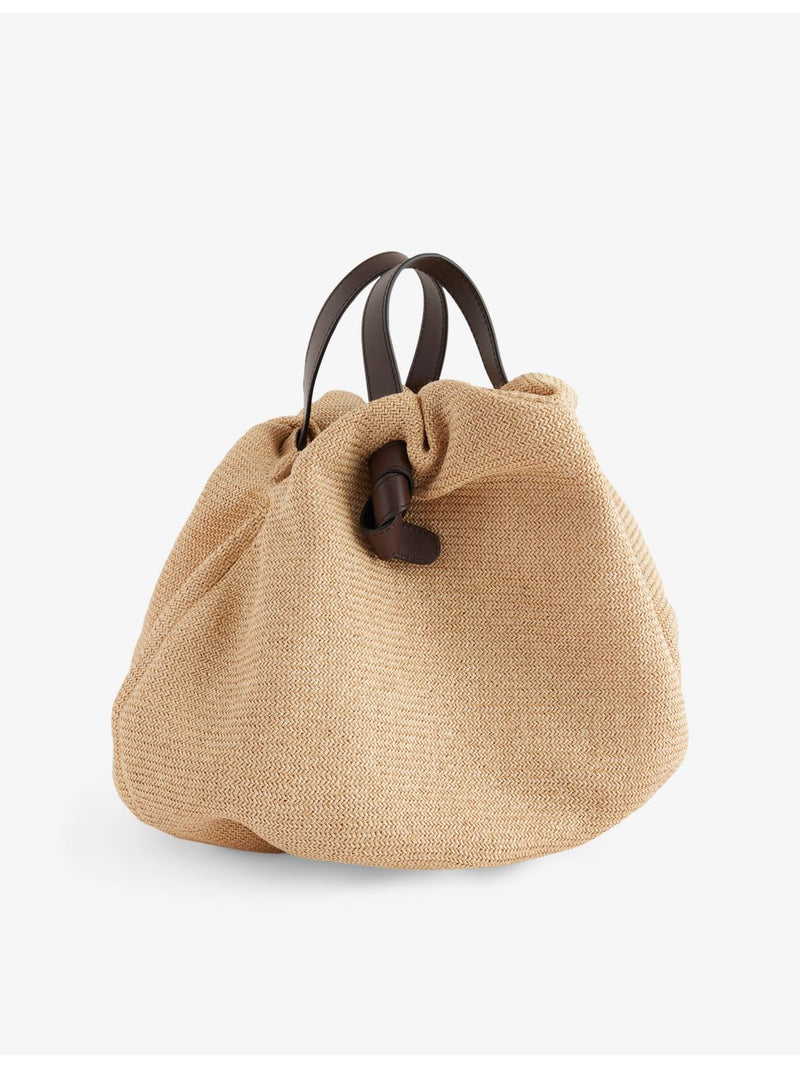 Neous Taurus Dumpling raffia shoulder bag with leather trims (British brand)