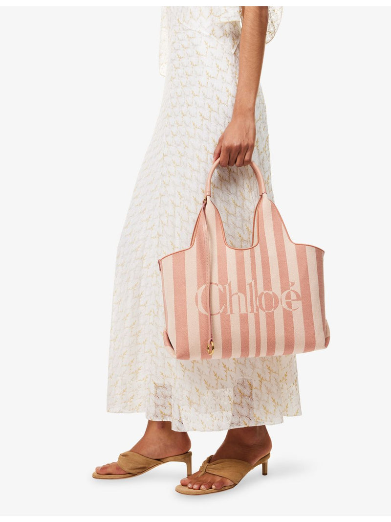 Chloe cotton-canvas tote bag with striped logo, UK version