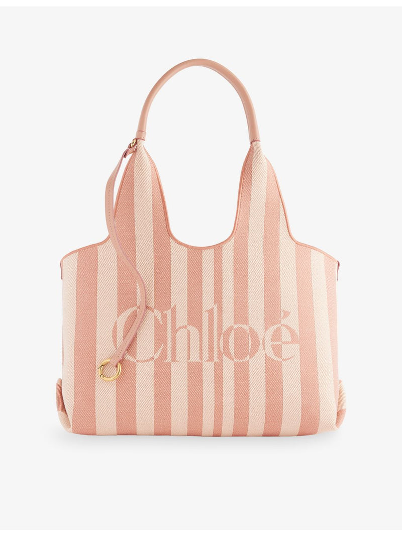 Chloe cotton-canvas tote bag with striped logo, UK version