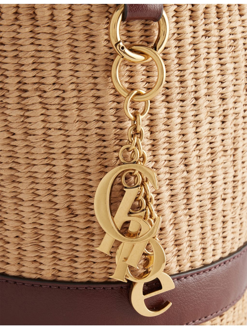 Chloé raffia bucket shoulder bag with charms, 16cm (British brand)