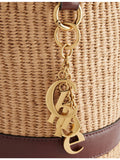 Chloé raffia bucket shoulder bag with charms, 16cm (British brand)