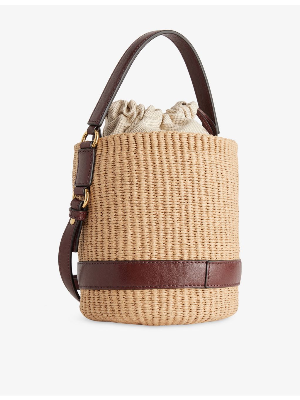 Chloé raffia bucket shoulder bag with charms, 16cm (British brand)
