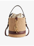 Chloé raffia bucket shoulder bag with charms, 16cm (British brand)