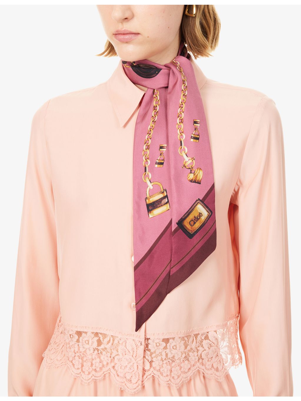 Chloé silk scarf with Paddington print, 7cm by 120cm - British product