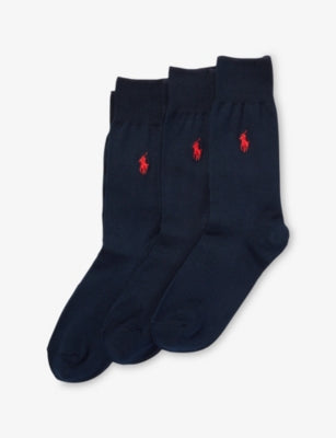 Polo Ralph Lauren Brand-Embroidered Pack of Three Cotton-Blend Socks