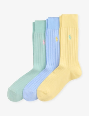Polo Ralph Lauren Pack of Three Ribbed Cotton-Blend Socks