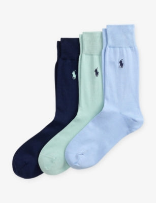 Logo-Embroidery Pack of Three Cotton-Blend Socks - 5.5-8