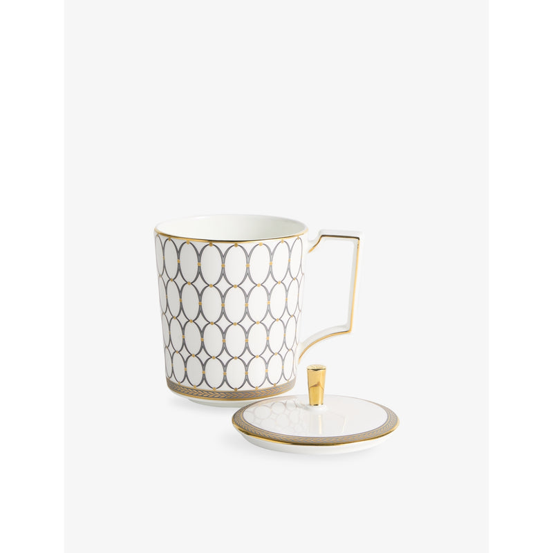 Wedgwood Renaissance Grey bone-china mug with lid (British brand)