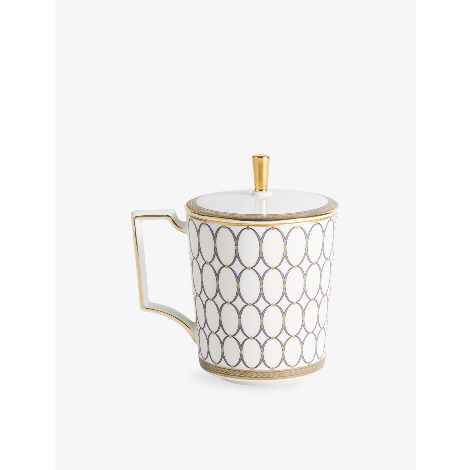 Wedgwood Renaissance Grey bone-china mug with lid (British brand)