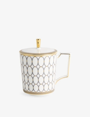 Wedgwood Renaissance Grey bone-china mug with lid (British brand)