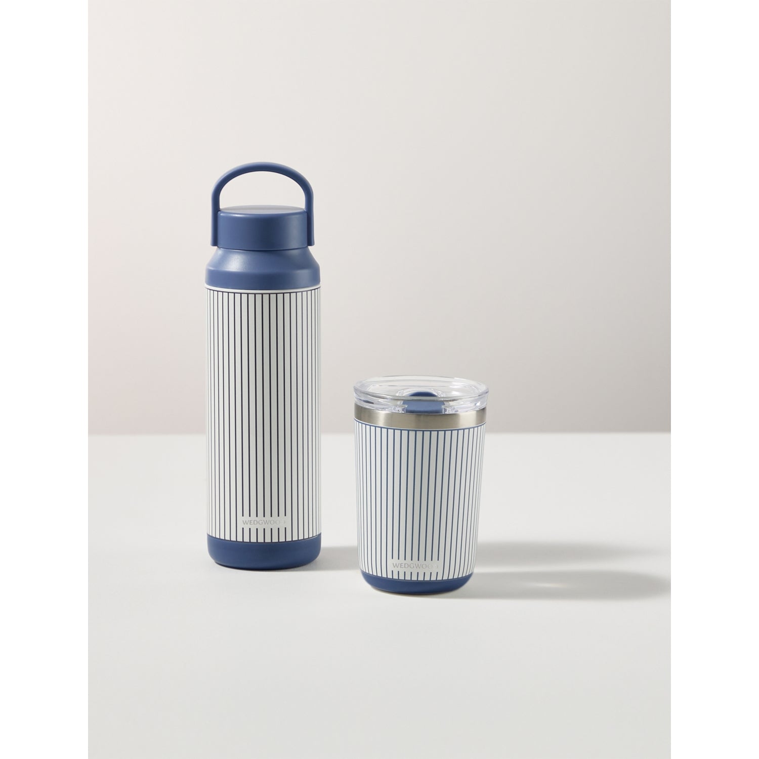 Wedgwood Gio Blue Stripe stainless steel tumbler 350ml - British product