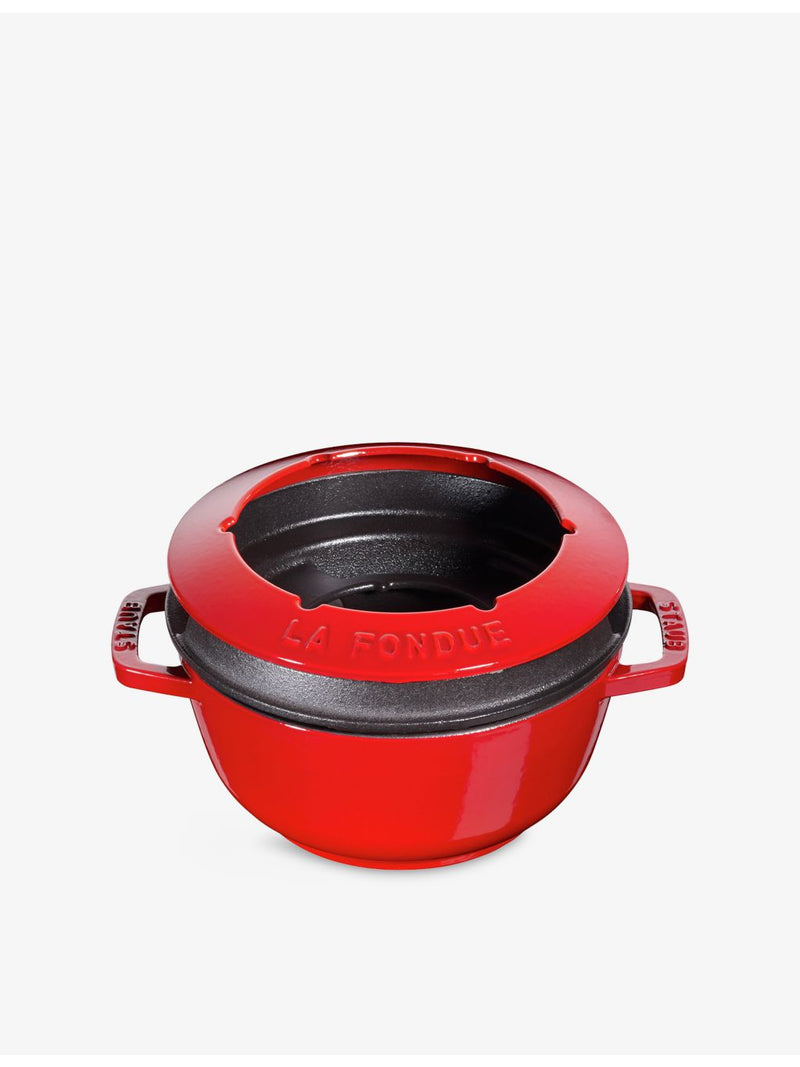 Staub brand-embossed cast-iron fondue set 18cm, UK version